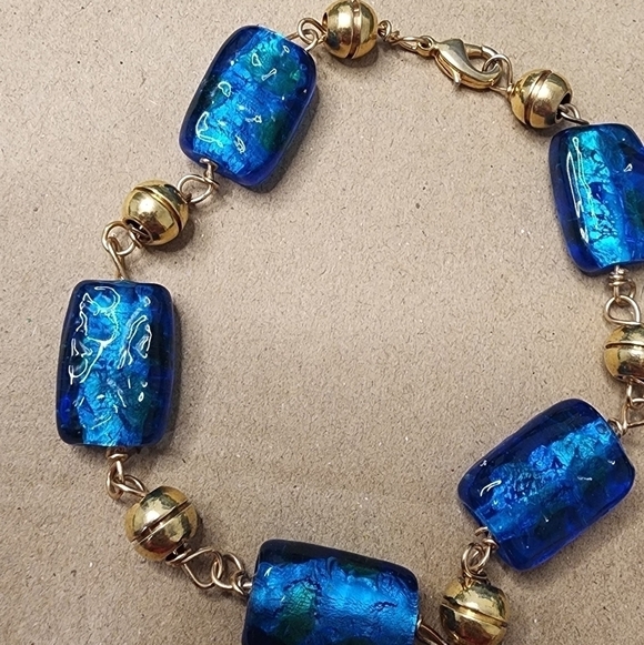 Set of statements bracelets, gold with Murano Glass & silver with turquoise bead - Picture 3 of 7